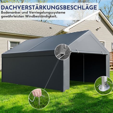 Wolketon Garagenzelt 4x6 m, grosses Carport mit Seitenwaenden, PE Schutzgarage mit verzinktem Stahlgestell, wetterfester Unterstand fuer SUV, Fahrzeuge und Lagergut, Grau (1/2)