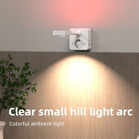 Lampe murale LED rechargeable avec télécommande ou détection de mouvement Projecteur décoratif à intensité variable, lumière d’ambiance multicolore pour chambre, salon ou tête de lit-détection de mo