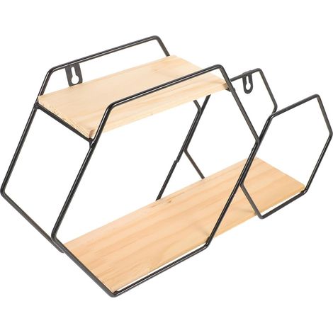 murale SECFOU moderne noire en métal et bois hexagonale pour
