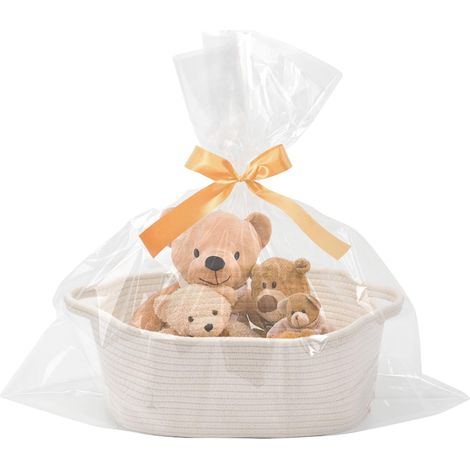 Panier cadeau vide en osier avec sacs cadeaux et rubans, pour fête prénatale, anniversaire, mariage, pendaison de crémaillère (1) (1/5)