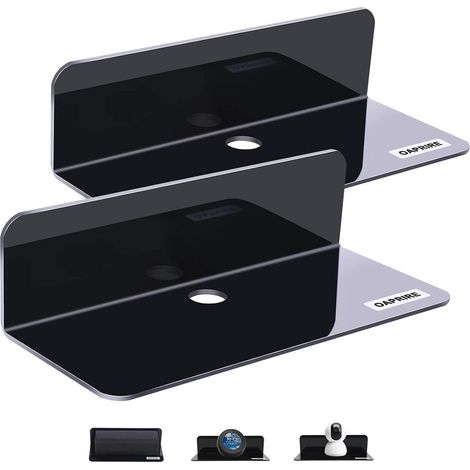 Wandregal 2er Set Schwarz Acryl 22.9cm mit Kabelclips für Smart-Lautsprecher (1/4)