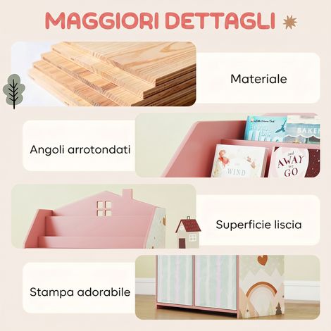 Étagère enfant bois FSC, 2 bacs tissu amovibles et rangement, rose, pour chambre de jeu (1/5)