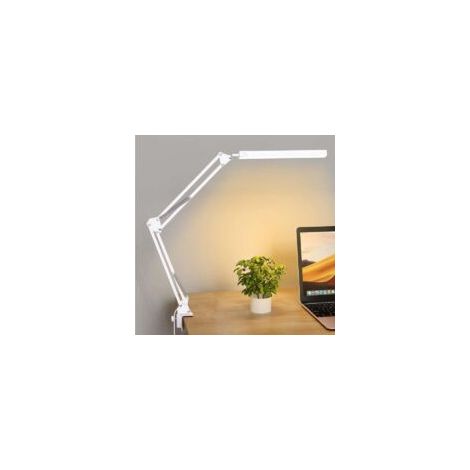 LED-Schreibtischlampe – Leistungsstarke LED-Schreibtischlampe mit Klemme – Augenschonende LED-Schreibtischlampe – 3 Beleuchtungsmodi x 10 Helligkeitsstufen – Weiß [Energieklasse F] – Crezuo (1/4)