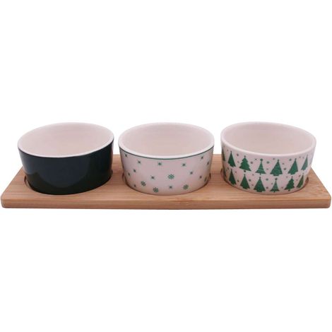 Set apéritif de Noël 3 coupelles et plateau en bambou