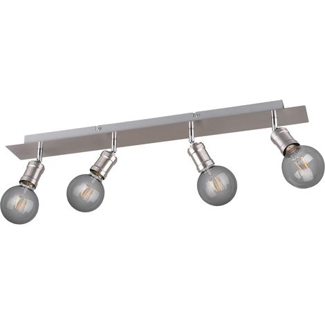 Plafonnier métal nickel mat, sans 4 ampoules E27 (1/5)