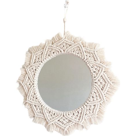 1 Miroir mural, 38 cm, macramé coton, miroir acrylique, style bohème, salon chambre (1/5)