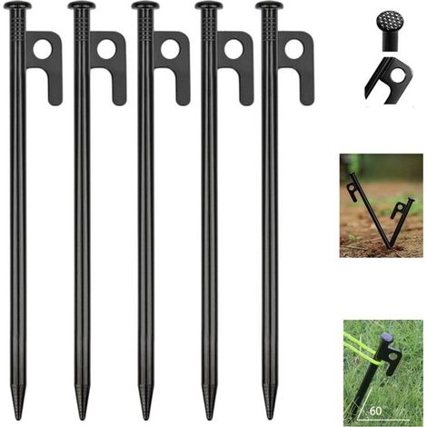 5 estacas extra resistentes para tienda de campaña, Estacas metálicas de 20 cm, Estacas de aluminio para el suelo, Equipo de camping, Camping (1/5)
