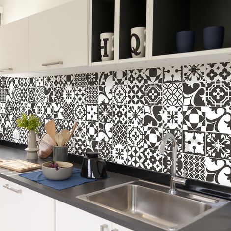 Sticker Mural Carrelage adhésif Cuisine Salle de Bain - 60 STICKERS CARREAUX DE CIMENT AZULEJOS GIUNCHETO - 60stickers15x15cm (1/5)