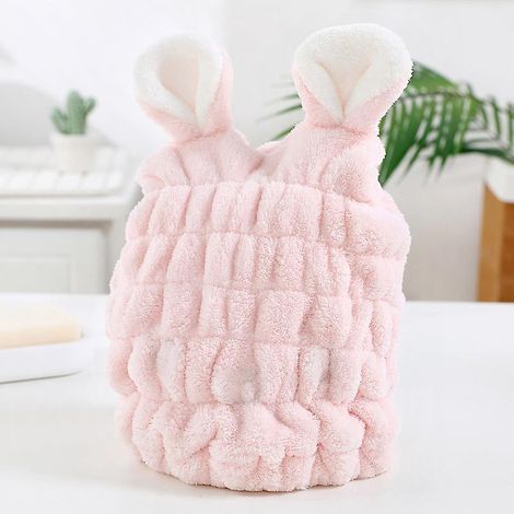 un Lapin Rose Oreilles Blanches, Beau Bonnet De Cheveux Secs, Foulard Absorbant Doux, Foulard De Serviette Schage Rapide En Velours Corail, Supe (1/5)