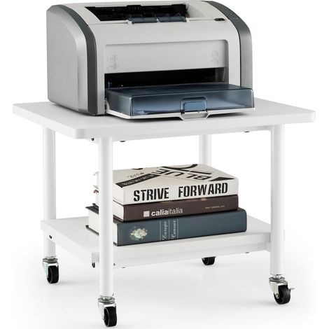 COSTWAY Supporto per Stampante, Carrello Stampante con Ruote Girevoli a 360⁰, Design Rimovibile, Superficie Ampia e Liscia, di Legno e Acciaio, 49 x 40 x 37 cm (Bianco Puro) (1/5)
