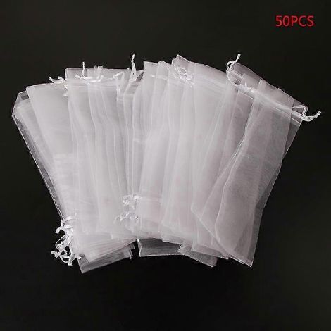 50 weiße Organza-Geschenktüten mit Fächerform und Kordelzug für Hochzeiten und Partys (1/5)