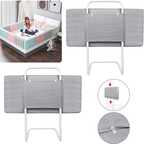 AUFUN Barrière de sécurité pour lit bébé,réglable en Hauteur avec 5 Trous,Protection Contre Les Chutes,barrière de sécurité pour Enfant (60mx2,Gris)