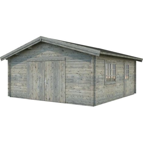 Garage en bois  Roger 27,7 m2 porte bois Traité Gris (1/4)