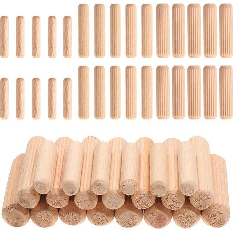 650 Pièces Goujons Chevilles en Bois 6x30/8x40/10x40 mm, Cheville de Meuble, Chevilles Cannelés en Bois, Goujon Bois pour Projets D'artisanat de Meubles et Bricolage (1/4)