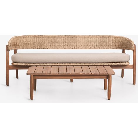 SKLUM Gartenset mit 3-Sitzer-Sofa und Couchtisch aus Akazienholz Ribeira              Akazie Braun                     