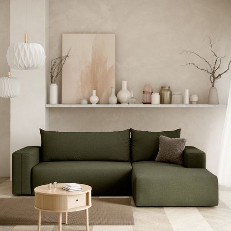 Canapé d'angle convertible droite 3 places coffre Bliss Vert Sapin (1/5)
