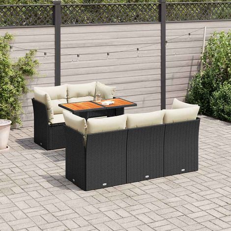 Salon de jardin 6 pièces avec coussins, table relevable, rangement, résine tressée noire - PANGIVO (1/5)