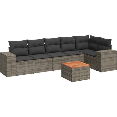 Maison Exclusive - 7-tlg. Garten-Sofagarnitur mit Kissen Grau Pol