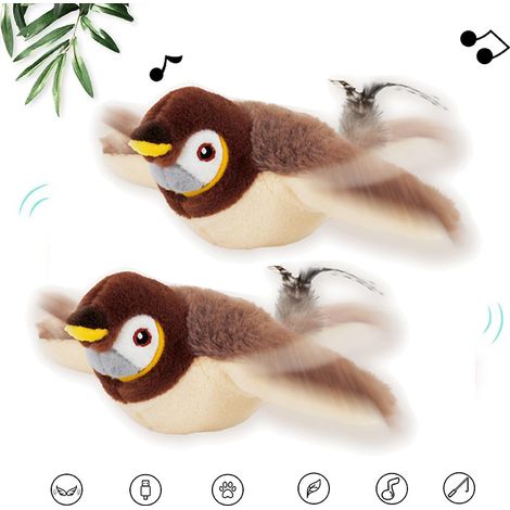 2 pièces article d'intelligence animale, article rechargeable gazouillant pour chat, oiseau interactif simulé, article pour chaton automatique (1/5)