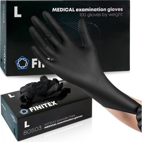 Gants Nitrile Jetables Noir L 100pcs sans poudre sans latex 5mil (1/5)