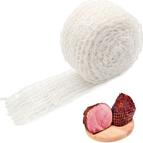 Filet à viande en rouleau de 5 mètres (type élastique 22) - Filet de boucher blanc pour la cuisson, le fumage ou le séchage à l'air de la viande, de la volaille et du jambon (1/5)