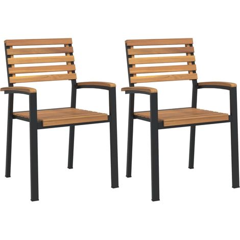 Lot de 2 Chaises d'extérieur - Chaises de jardin empilables bois d'acacia et métal fr2023 - Maison La Vie (1/5)
