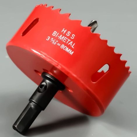 Scie Cloche Bi-métal 80 mm, M42 HSS Bimétallique Scie Trèpan avec Foret Centrage Robuste Perceuse à Percer Fer, Aluminium, Bois, Cloison Sèche, Tuyau, Panneau Fibres Bois/Rouge (1/4)