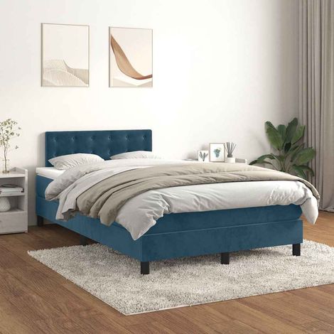 Cama box spring con colchón terciopelo azul oscuro 120x190 cm (1/5)