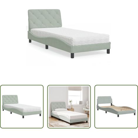 Matelas en mousse -  Lit avec matelas gris clair 90x200 cm velours (1/5)