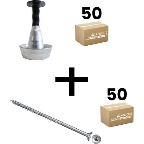 Lot de 50 supports de rail réglable 30/60 mm SIXBOX + 50 vis bois Ø5,0x80 tête fraisée TX - Sixbox (1/5)