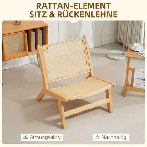 Fauteuil en rotin naturel, siège de lecture spacieux, structure bois, assise large, dimensions 64x70x74 cm (1/4)