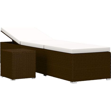 Lettino Prendisole Sdraio con Cuscino e Tavolino in Polyrattan Marrone (1/5)