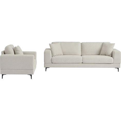 Canapé 3 places et fauteuil en tissu texturé beige JAMOLO (1/4)