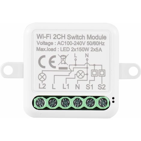 Módulo Wifi de 2 canales, 39,2 mm, temporizador integrado, interruptor inteligente controlado por voz, compatible con Alexa y Google Home, para iluminación. (1/5)