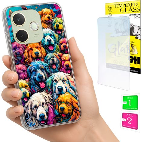 Custodia per Oppo A5 Pro con grafica cani e vetro 9H. (1/5)