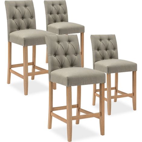 Lot de 4 chaises de bar en bois Gaya tissu Beige - H65cm
