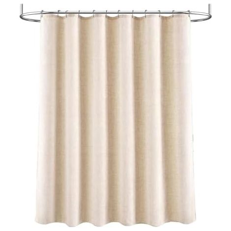 Rideau douche lin polyester slub 183x213cm 12 crochets inclus (1/5)