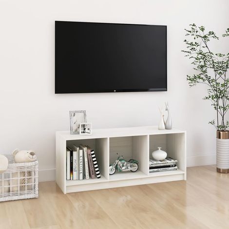 Meuble TV Blanc 104x33x41 cm Bois de pin massif (1/5)