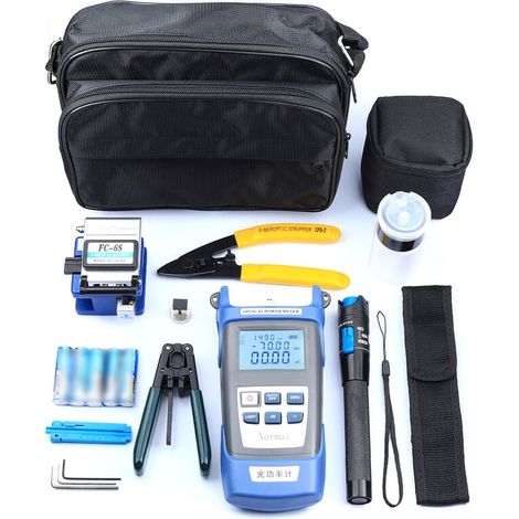 Kit d'outils pour fibres optiques : wattmètre optique, pince coupante pour fibres optiques, pince à dénuder pour fibres optiques, kit d'outils pour connexions à froid (1/5)