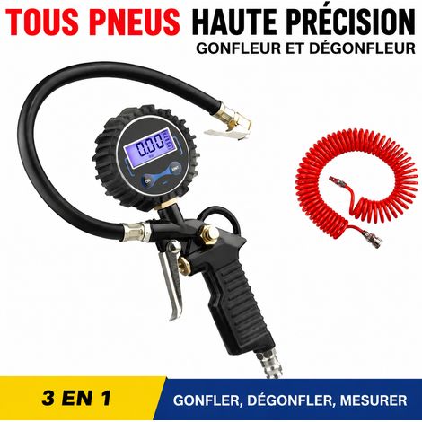 Pistolet de gonflage avec manomètre digital pour pneus et tuyau spiralé 3 m affichage numérique 3 1 kg – Livraison gratuite