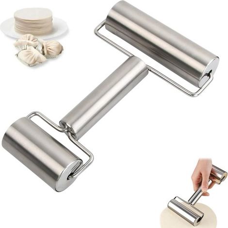 Mini mattarello, mattarello a doppia faccia in acciaio inox con rivestimento antiaderente, con impugnatura ergonomica per pizza, torte, pane, pasta e pasticcini (1/5)