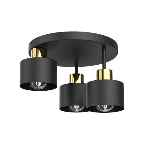 Plafonnier rond noir/or 3 abat-jour Parkla Luminex E27