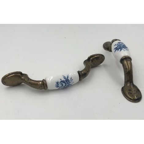 MANIGLIA COTTALI PORCELLANA BIANCA C-FIORE BLU ANT CT32603 (1/2)