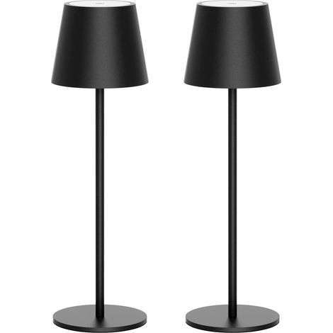 Lot de 2 LED Dimmable Lampe de Table à batterie, Rechargeable Lampe de Bureau Aluminium, Lumière Chaude Couleur 3000K, Noir (1/5)