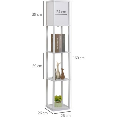 Lampadaire en bois avec étagères, luminaire sur pied pour salon ou chambre, 26x26x160 cm, sans ampoule incluse (1/5)
