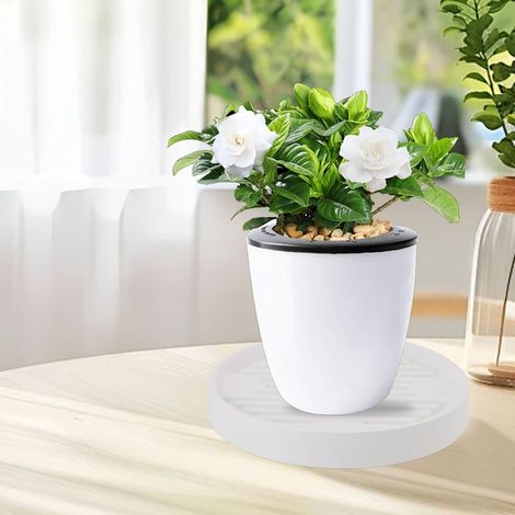 Plateau Mobile Pour Pots de Fleurs avec Roues Cachées Support Roulant en Résine, Diamètre 31.5cm, Déplacement Facile Compatible Indoor/Outdoor (1/5)