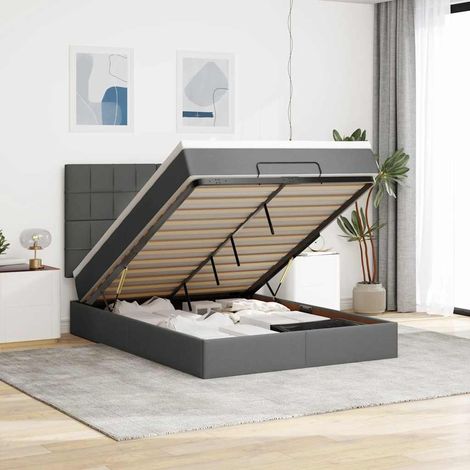 Estructura cama otomana colchón tela gris oscuro 140x200cm (1/5)