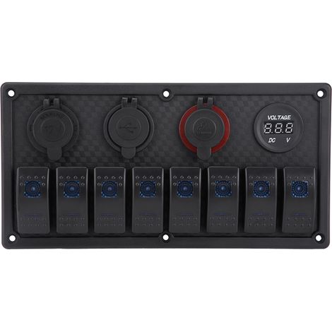 8-stufiges LED-Wippschalter-Bedienfeld, 12 V/24 V, für Boot/Auto, mit dualem USB-Voltmeter und Zigarettenanzünderbuchse (1/5)