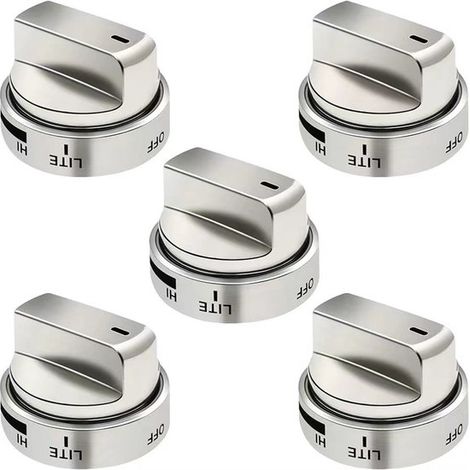 Pomos horno, 5 piezas, Compatibles pomo horno placa AEZ73453509, pomos placa gas, Sustituye AEZ72909008, hornos eléctricos placas Plateados (1/5)