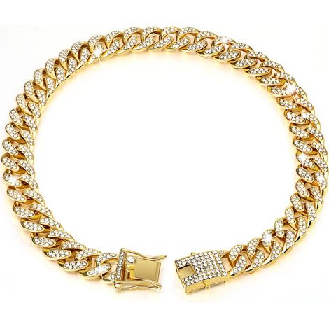 Collier pour chien à maillons cubains en diamant, chaîne métal boucle sécurisée (doré, 61 cm) (1/5)